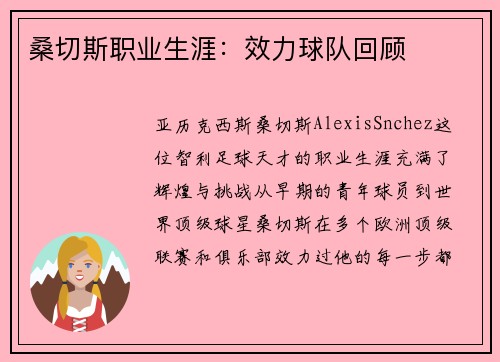 桑切斯职业生涯：效力球队回顾